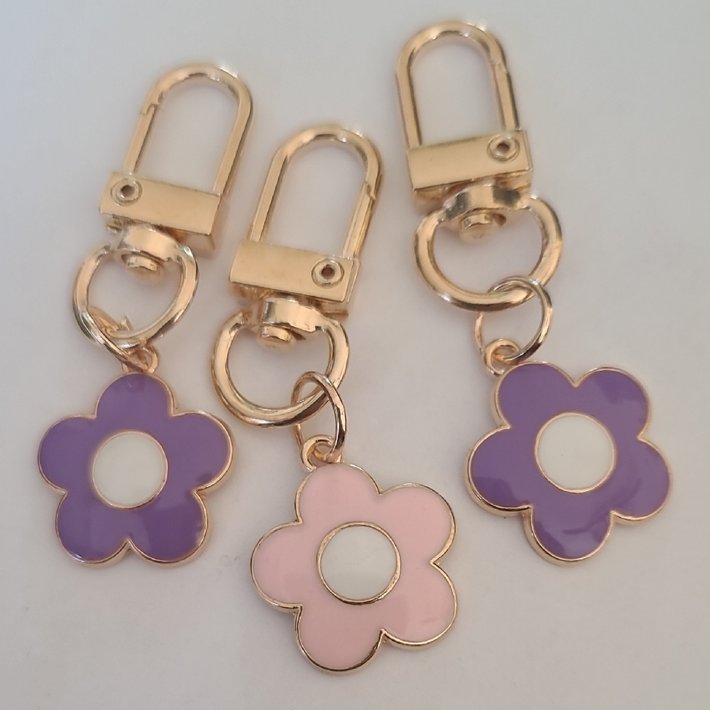 Pink And Lavender Charming Purse Charm Trio Kawaii Mini Flowers Italian